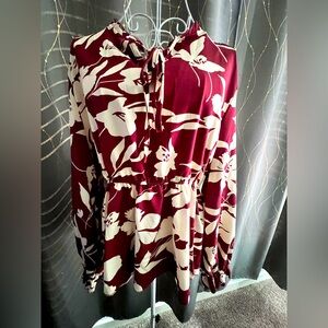 Floral Burgundy and Cream Women's Top